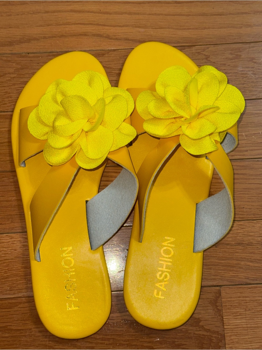 Bright Yellow Floral Slide Sandals for Women